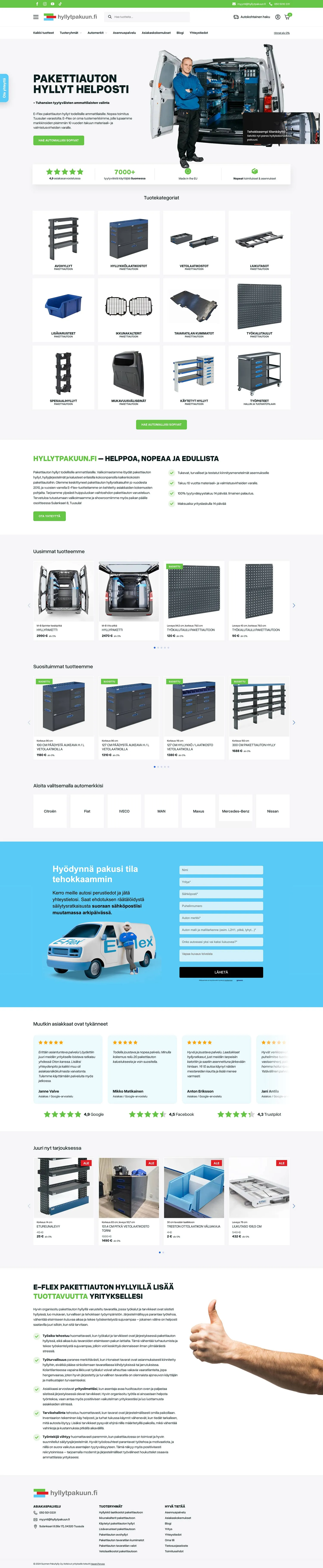 Pitkä näkymä Hyllytpakuun.fi-verkkokaupasta