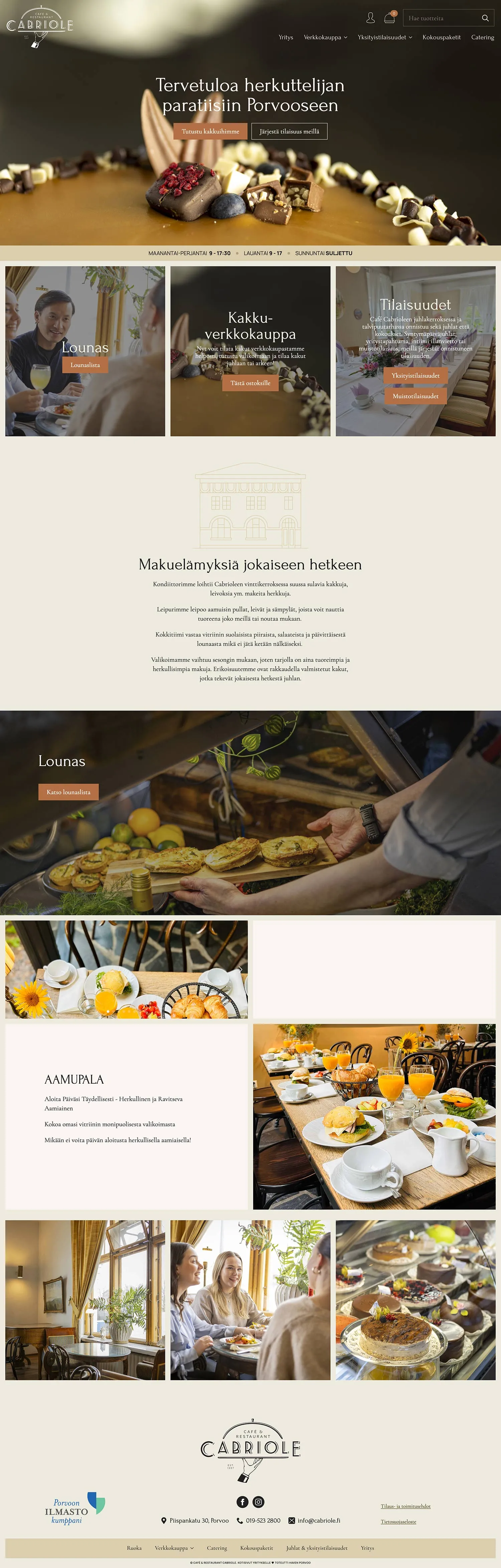 Pitkä näkymä Cabriolen verkkosivustosta