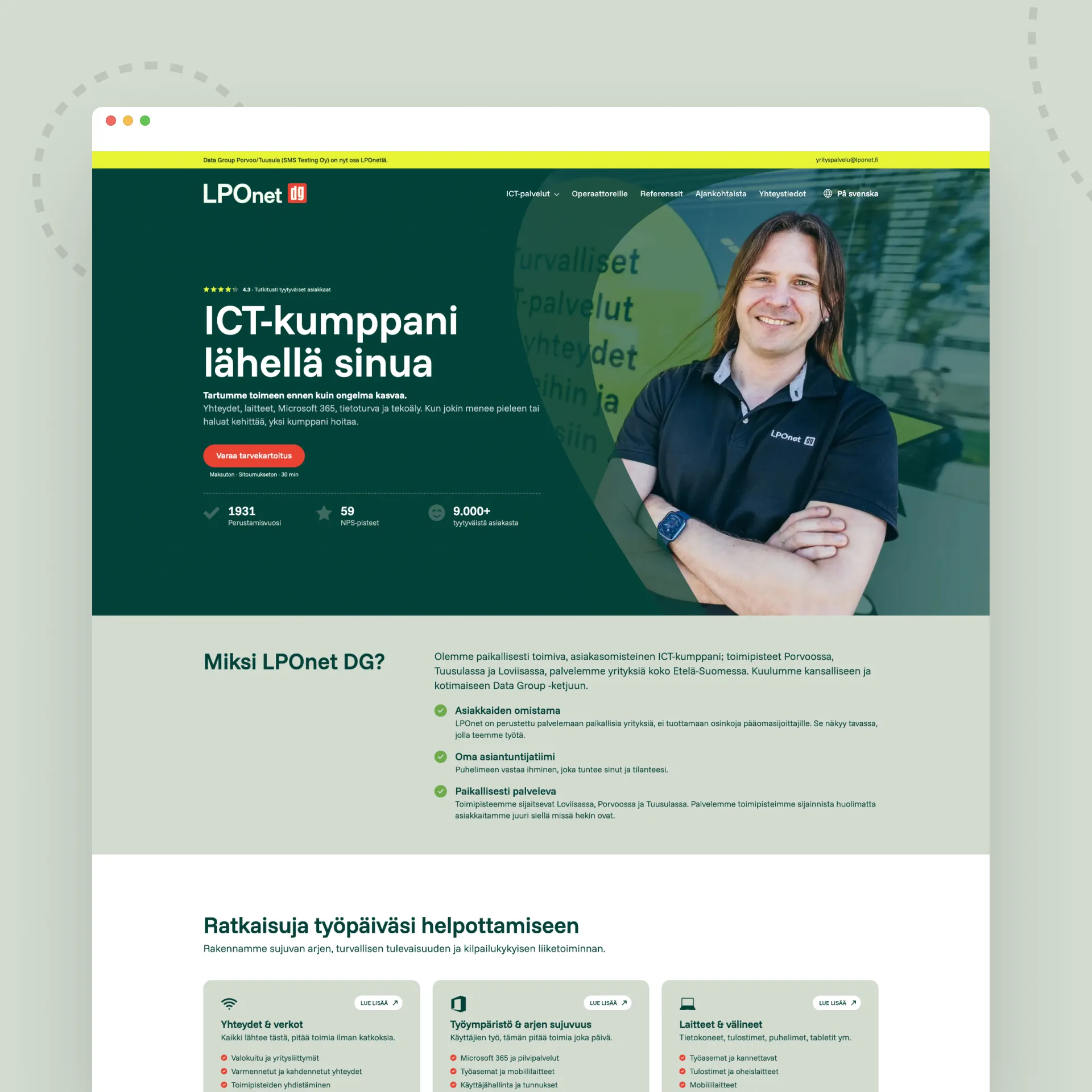 LPOnet DG B2B-verkkosivu laitekehyksellä
