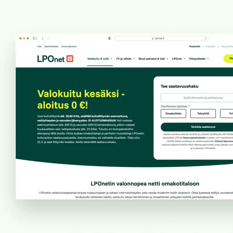 LPOnet verkkosivusto ja saatavuushaku