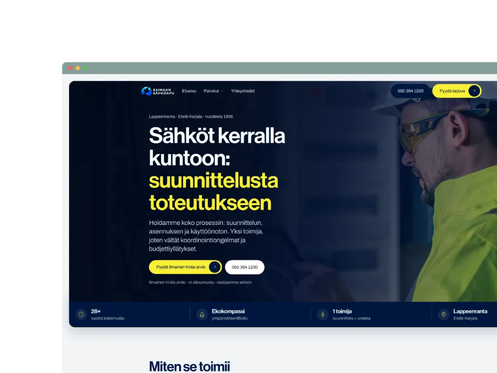 Esimerkki verkkosivusta selainikkunassa